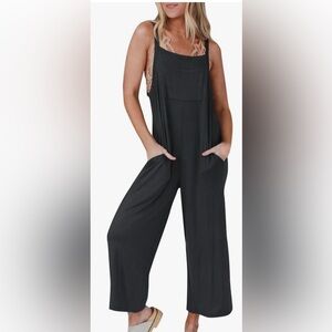 Long Jumpsuit Sleeveless Adjustable Strap Loose Fit Overalls Rompers Long Pant